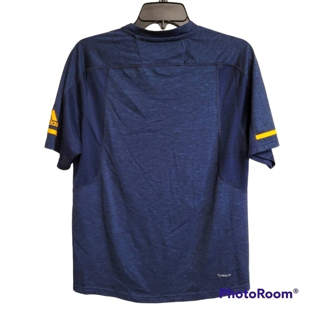Adidas Navy Blue Yellow Graphic Quinnipiac Short Sleeve Athletic‎ Top Size Small